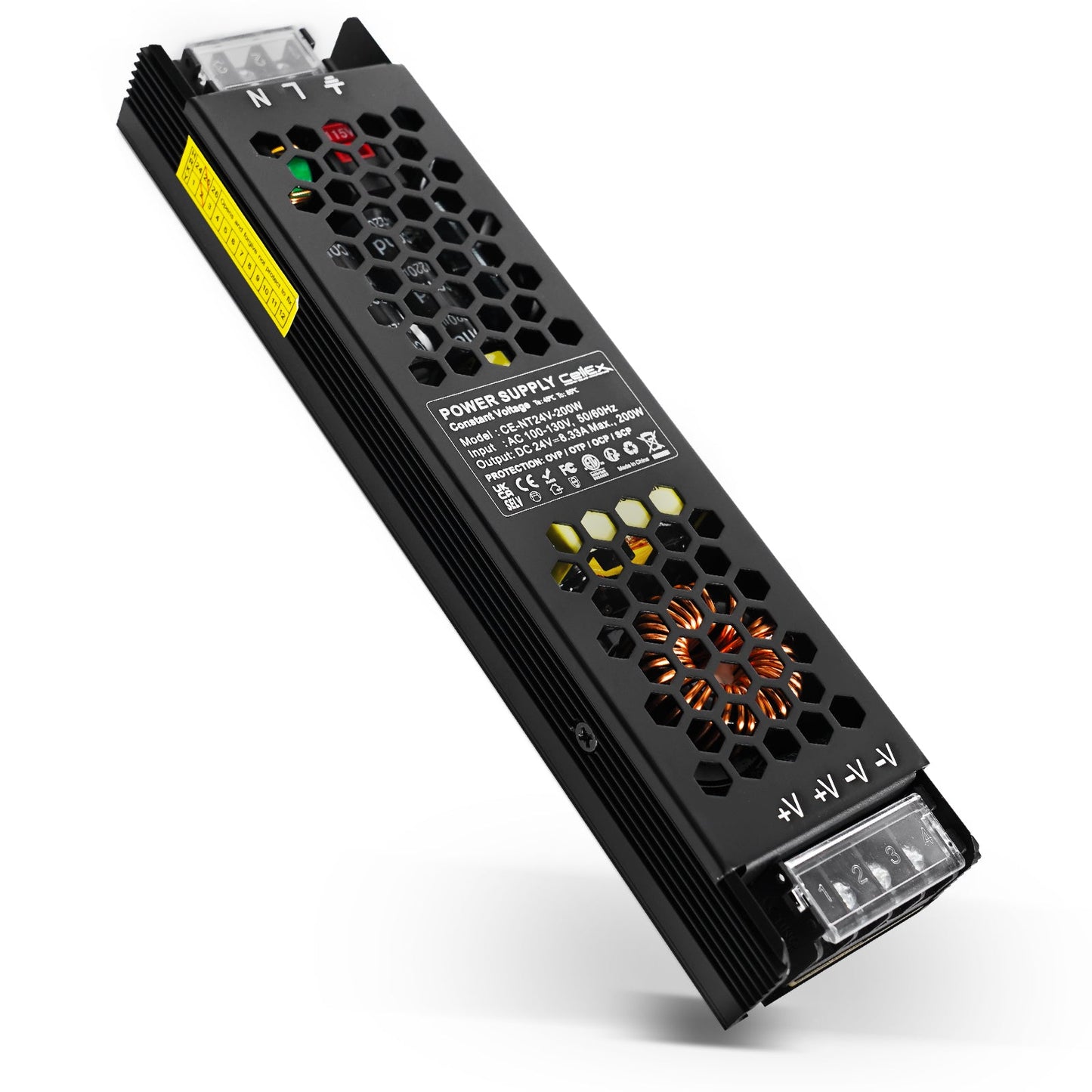 LED Driver 24V 200W IP20 ETL Listed, Power Supply AC 100-130V 50-60Hz, Ultra Slim Fanless Transformer for LED Lights