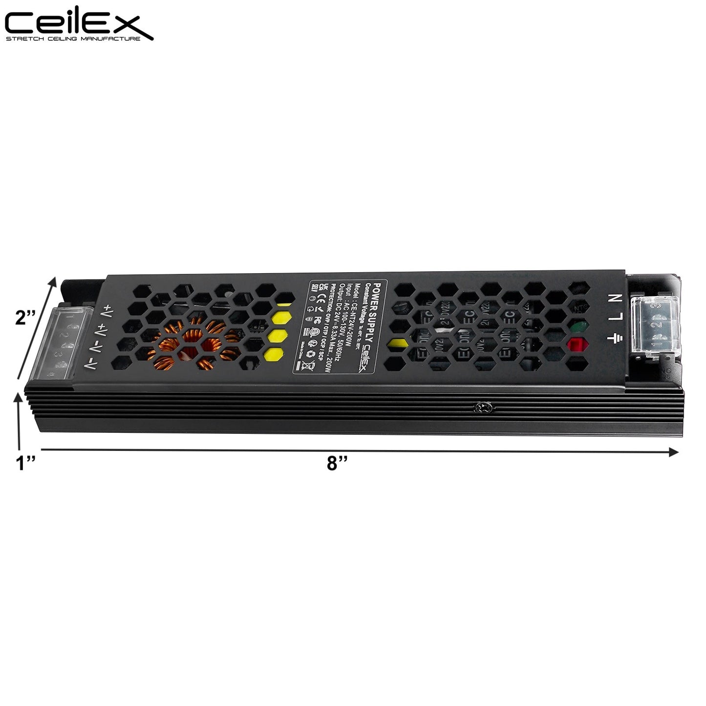 LED Driver 24V 200W IP20 ETL Listed, Power Supply AC 100-130V 50-60Hz, Ultra Slim Fanless Transformer for LED Lights