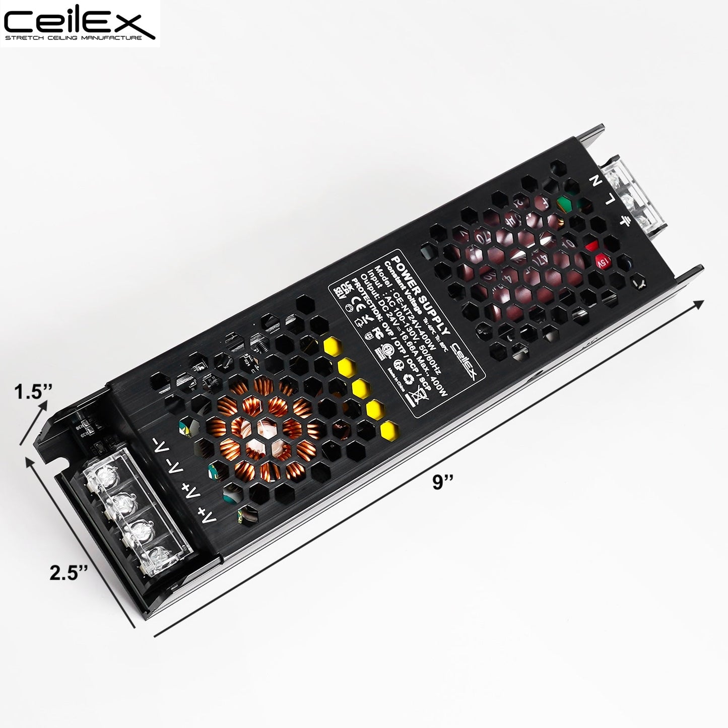 LED Driver 24V 400W IP20 ETL Listed, Power Supply AC 100-130V 50-60Hz, Ultra Slim Fanless Transformer for LED Lights