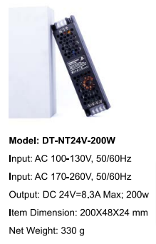 LED Driver 24V 200W IP20 ETL Listed, Power Supply AC 100-130V 50-60Hz, Ultra Slim Fanless Transformer for LED Lights