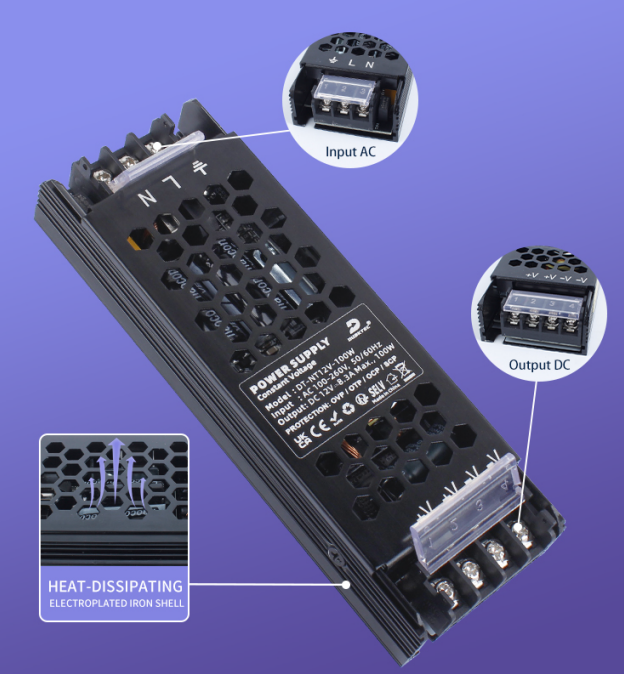 LED Driver 24V 200W IP20 ETL Listed, Power Supply AC 100-130V 50-60Hz, Ultra Slim Fanless Transformer for LED Lights