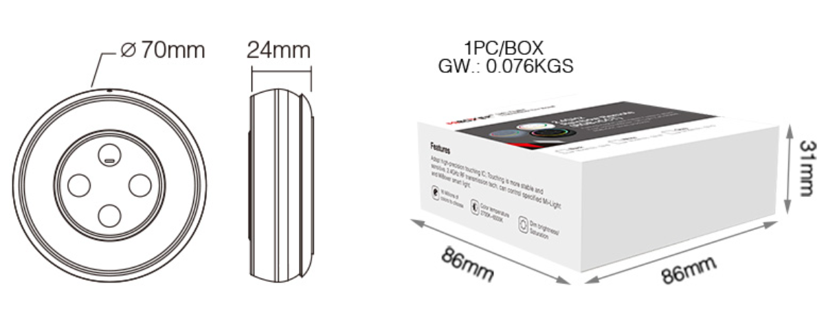 S2-W - 2.4G Rainbow Remote (RGB+CCT) White